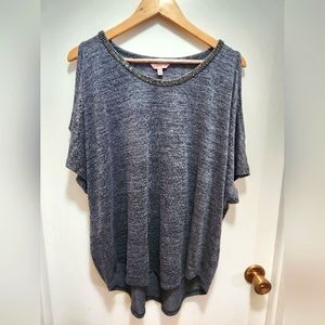 Juicy Couture Women's Cold Shoulder Embelished Neckline Grey Shirt